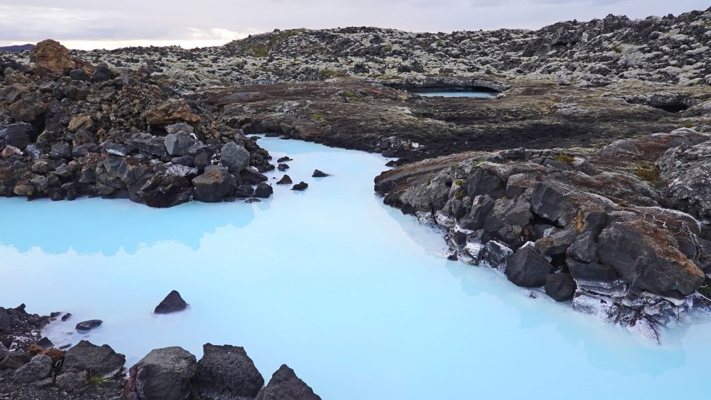 Blue Lagoon Iceland on a cloudy day