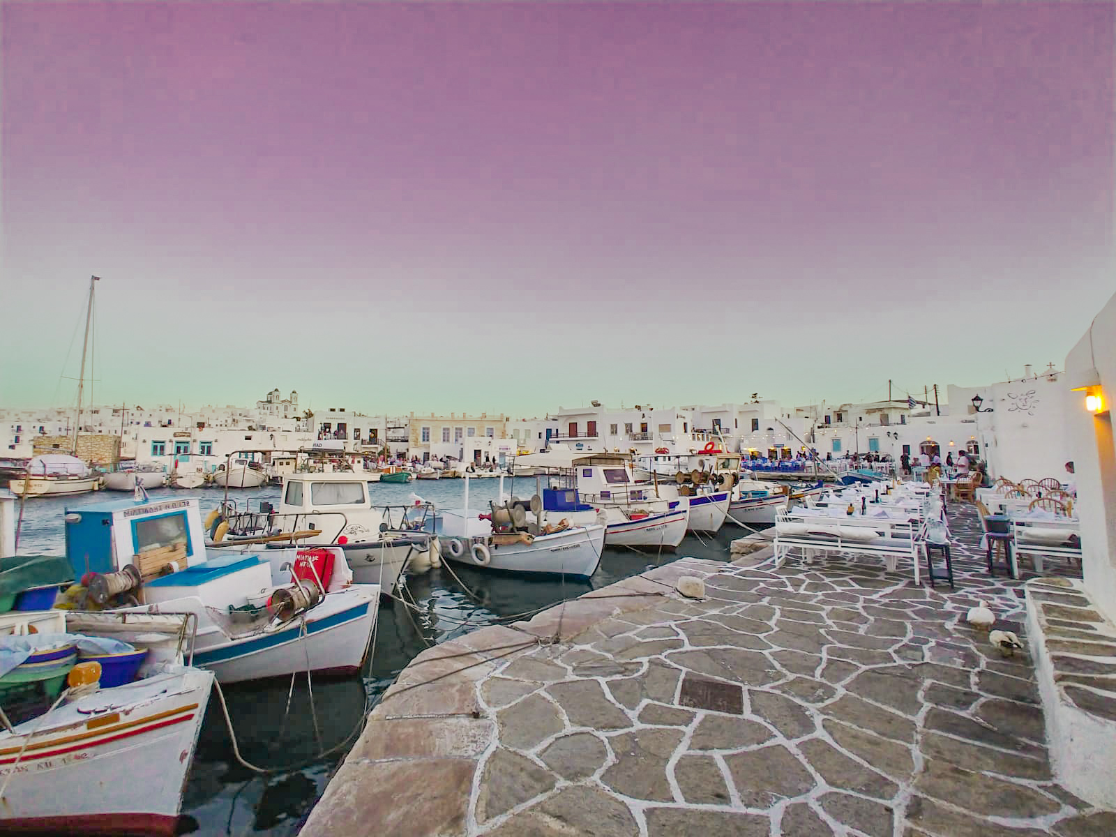 Naoussa port at sunset