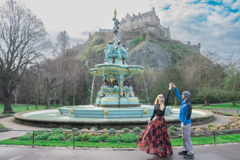 Ross Fountain with Edinburgh Castle in the background - a must-visit on your 2 days in Edinburgh itinerary