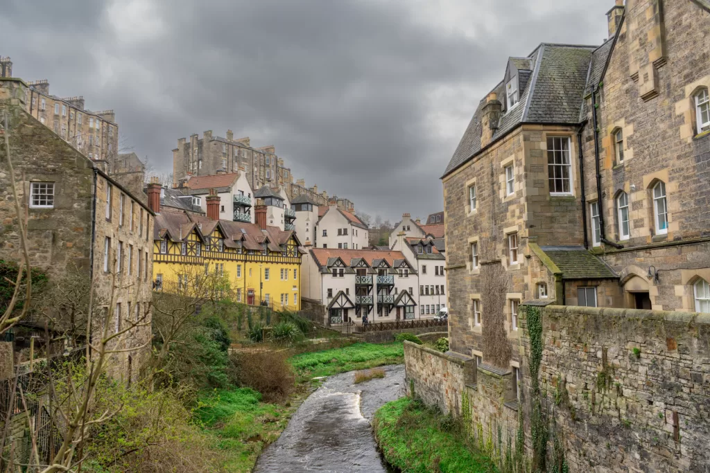 Dean Village in Edinburgh, Scotland - one of the top photo spots in Edinburgh for Instagram